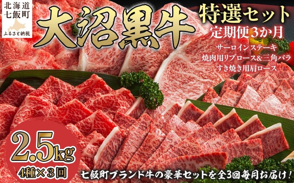 定期便セット定期3カ月　大沼黒牛の特選セット